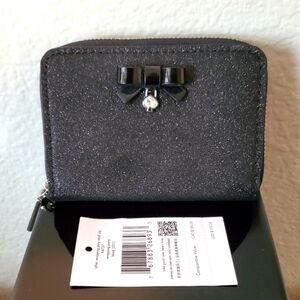 Kate Spade Small Zip Around Card Case Wallet - Black Wrapping Party Glitter